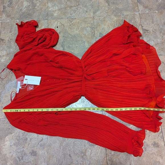 NWT Endless Rose Large Bright Red Lined Chiffon Pleated Mini Dress w/ Ruffles - Picture 9 of 9